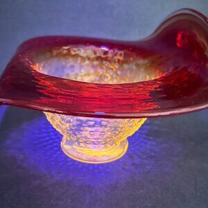 Vtg Kanawha Jack In The Pulpit Amberina Glass Hobnail Bowl Basket UV Glows 70s